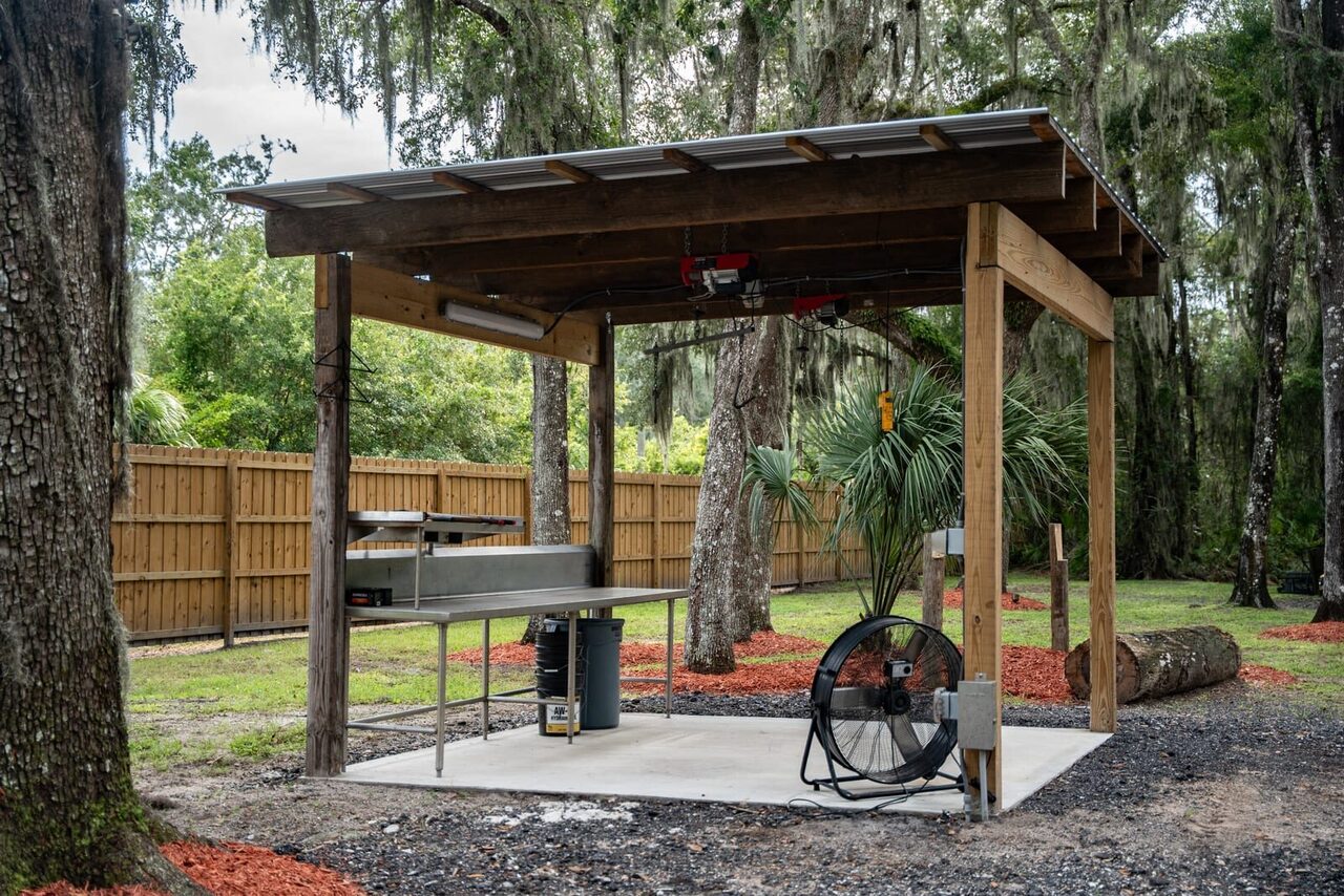 Covered game-cleaning station at Brawler Creek Ranch